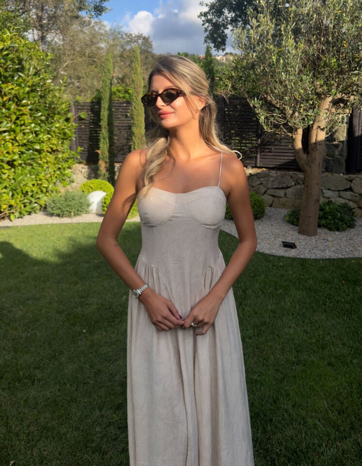 Nicole Elbise – Korseli Ince Askılı midi Elbise L